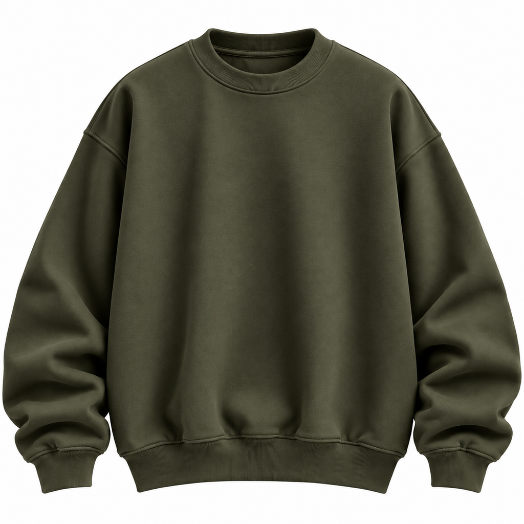 Plain Baggy Sweatshirt Olive Green
